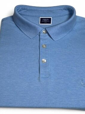 NWOT! Charles Tyrwhitt Pique Polo in Marl Sky Blue Men’s Size L LOGO Golf Summer